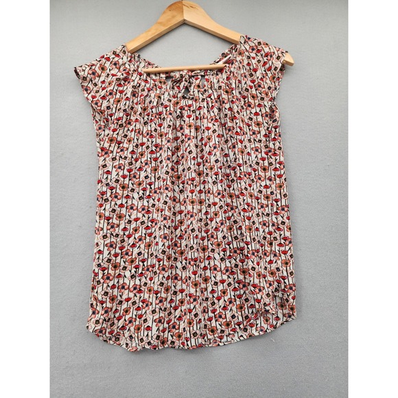 LC Lauren Conrad Tops - LC Lauren Conrad Floral Cap Sleeve Blouse Orange Pink‎ Poppy Print Tie Back XS